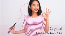  Presentation with badminton - Audience pleasing slide deck consisting of young-beautiful-chinese-woman-holding backdrop and a lemonade colored foreground