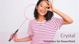  Presentation with badminton - Colorful PPT layouts enhanced with young-beautiful-chinese-woman-holding backdrop and a lemonade colored foreground