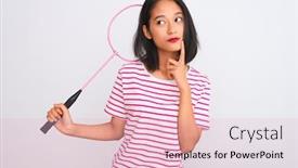  Presentation with badminton - Audience pleasing PPT theme consisting of young-beautiful-chinese-woman-holding backdrop and a lemonade colored foreground