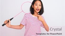  Presentation with badminton - Presentation theme having young-beautiful-chinese-woman-holding background and a lemonade colored foreground