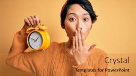  Presentation with vintage clock - Beautiful PPT layouts featuring young-beautiful-chinese-woman-holding backdrop and a gold colored foreground