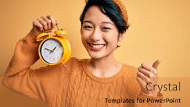  Presentation with vintage clock - Slide set with young-beautiful-chinese-woman-holding background and a gold colored foreground