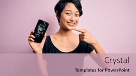  Presentation with chinese - Presentation theme with young-beautiful-chinese-woman-holding background and a soft green colored foreground