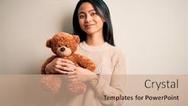  Presentation with teddy bear - Amazing slide deck having young-beautiful-chinese-woman-holding backdrop and a coral colored foreground