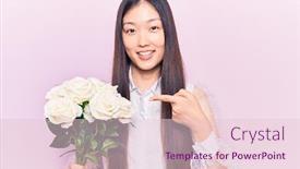  Presentation with hand holding flowers - Slide set with young-beautiful-chinese-woman-holding background and a lemonade colored foreground