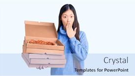  Presentation with chinese - Beautiful slide set featuring young-beautiful-chinese-woman-holding backdrop and a light blue colored foreground