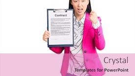  Presentation with contract - Slides enhanced with young-beautiful-chinese-woman-holding background and a coral colored foreground