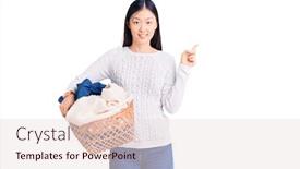  Presentation with chinese laundry - PPT theme featuring young-beautiful-chinese-woman-holding background and a lemonade colored foreground