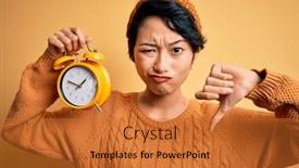  Presentation with vintage clock - Slide deck consisting of young-beautiful-chinese-woman-holding background and a red colored foreground