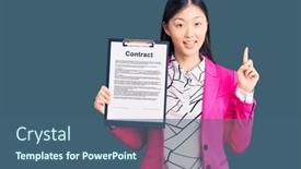  Presentation with contract - Beautiful PPT theme featuring young-beautiful-chinese-woman-holding backdrop and a ocean colored foreground