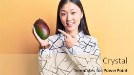 Presentation with mango - Slide set featuring young-beautiful-chinese-woman-holding background and a blonde colored foreground