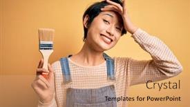  Presentation with chinese chinese - Presentation theme consisting of young-beautiful-chinese-woman-painting background and a coral colored foreground