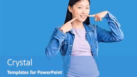  Presentation with baby teeth - Colorful presentation design enhanced with young-beautiful-chinese-woman-pregnant backdrop and a teal colored foreground