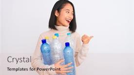  Presentation with plastic recycling - Beautiful presentation theme featuring young-beautiful-chinese-woman-recycling backdrop and a lemonade colored foreground