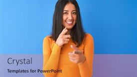  Presentation with blue orange - Cool new slide deck with beautiful chinese woman wearing orange backdrop and a gold colored foreground