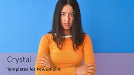  Presentation with blue orange - Presentation design with young-beautiful-chinese-woman-wearing background and a gold colored foreground