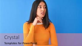  Presentation with blue orange - Presentation consisting of young-beautiful-chinese-woman-wearing background and a gold colored foreground