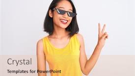  Presentation with happy life - Theme with young-beautiful-chinese-woman-wearing background and a yellow colored foreground