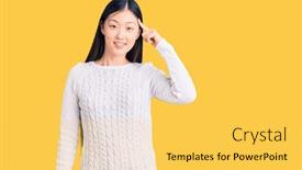  Presentation with great idea - Cool new slide deck with young-beautiful-chinese-woman-wearing backdrop and a yellow colored foreground