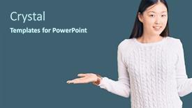  Presentation with comparison - Slide deck having young-beautiful-chinese-woman-wearing background and a ocean colored foreground