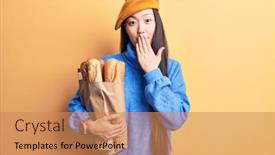  Presentation with paper bag - Presentation consisting of young-beautiful-chinese-woman-wearing background and a coral colored foreground