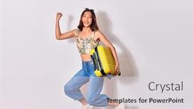  Presentation with cabin - PPT theme featuring young-beautiful-chinese-woman background and a light gray colored foreground