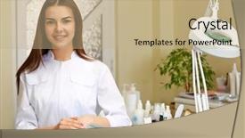  Presentation with cosmetology clinic - Theme with young beautiful cosmetologist in cosmetology background and a coral colored foreground