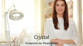  Presentation with cabinet - Audience pleasing theme consisting of young beautiful cosmetologist in cosmetology backdrop and a lemonade colored foreground