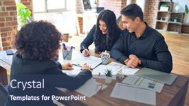  Presentation with mortgage - PPT theme with young-beautiful-couple-applying background and a ocean colored foreground