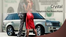  Presentation with car - Presentation design featuring young beautiful couple backdrop car background and a light gray colored foreground