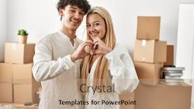  Presentation with new home - Presentation theme featuring young-beautiful-couple-doing-heart background and a coral colored foreground
