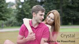  Presentation with lovers - Beautiful PPT layouts featuring young beautiful couple lovers against green of summer park backdrop and a coral colored foreground