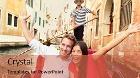  Presentation with travel and tourism - Presentation theme featuring young beautiful couple on vacation background and a  colored foreground