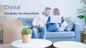  Presentation with new home - Beautiful presentation featuring young-beautiful-couple-sitting backdrop and a sky blue colored foreground