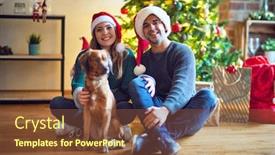  Presentation with dog christmas - Presentation theme featuring young-beautiful-couple-smiling-happy background and a tawny brown colored foreground
