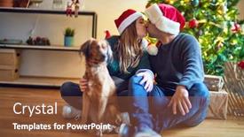  Presentation with dog christmas - PPT layouts consisting of young-beautiful-couple-smiling-happy background and a tawny brown colored foreground