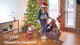  Presentation with dog christmas - Beautiful slides featuring young-beautiful-couple-smiling-happy backdrop and a coral colored foreground