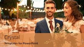  Presentation with married couple - Presentation design consisting of young-beautiful-couple-smiling-happy background and a gold colored foreground