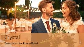  Presentation with married - PPT layouts with young-beautiful-couple-smiling-happy background and a gold colored foreground