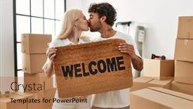  Presentation with young happy couple - Cool new presentation theme with young-beautiful-couple-smiling-happy backdrop and a coral colored foreground