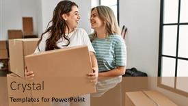  Presentation with young happy couple - Presentation theme consisting of young-beautiful-couple-smiling-happy background and a coral colored foreground