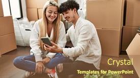  Presentation with young happy couple - PPT layouts consisting of young-beautiful-couple-smiling-happy background and a  colored foreground