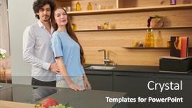  Presentation with kitchen furniture - Presentation theme featuring young-beautiful-couple-spending-happy background and a dark gray colored foreground
