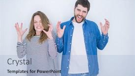  Presentation with crazy - PPT theme with young beautiful couple standing together over white isolated background celebrating mad and crazy for success with arms raised and closed eyes screaming excited winner concept background and a light blue colored foreground