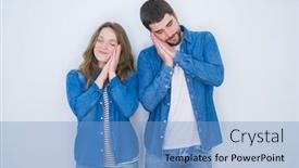  Presentation with closed - Amazing presentation having young beautiful couple standing together over white isolated background sleeping tired dreaming and posing with hands together while smiling with closed eyes backdrop and a light blue colored foreground