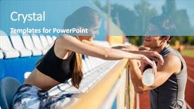  Presentation with track field - Colorful theme enhanced with talking on athletics track field backdrop and a light blue colored foreground