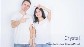  Presentation with young happy couple - Colorful PPT theme enhanced with young-beautiful-couple-wearing-casual backdrop and a sky blue colored foreground