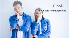  Presentation with denim - PPT layouts having young beautiful couple wearing denim shirt standing over isolated white background thinking looking tired and bored with depression problems with crossed arms background and a sky blue colored foreground