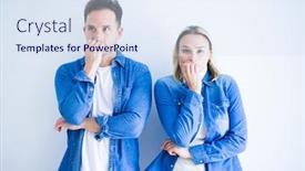  Presentation with denim - Colorful slide deck enhanced with young-beautiful-couple-wearing-denim backdrop and a sky blue colored foreground