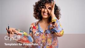  Presentation with artist - Presentation theme having young-beautiful-curly-arab-artist background and a coral colored foreground